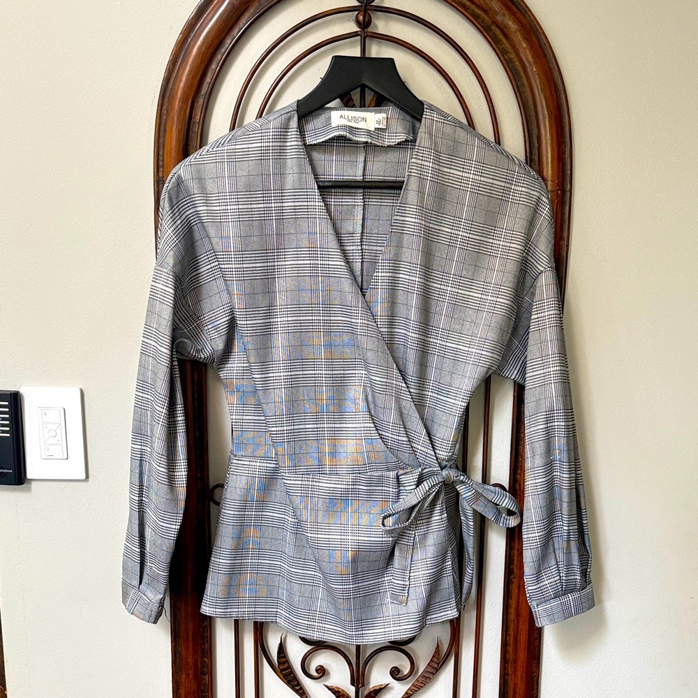 Allison Plaid Wrap Blouse
